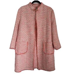 Neiman Marcus Coat Womens L Tweed Boucle Fringe Open Mid Length Metallic Church